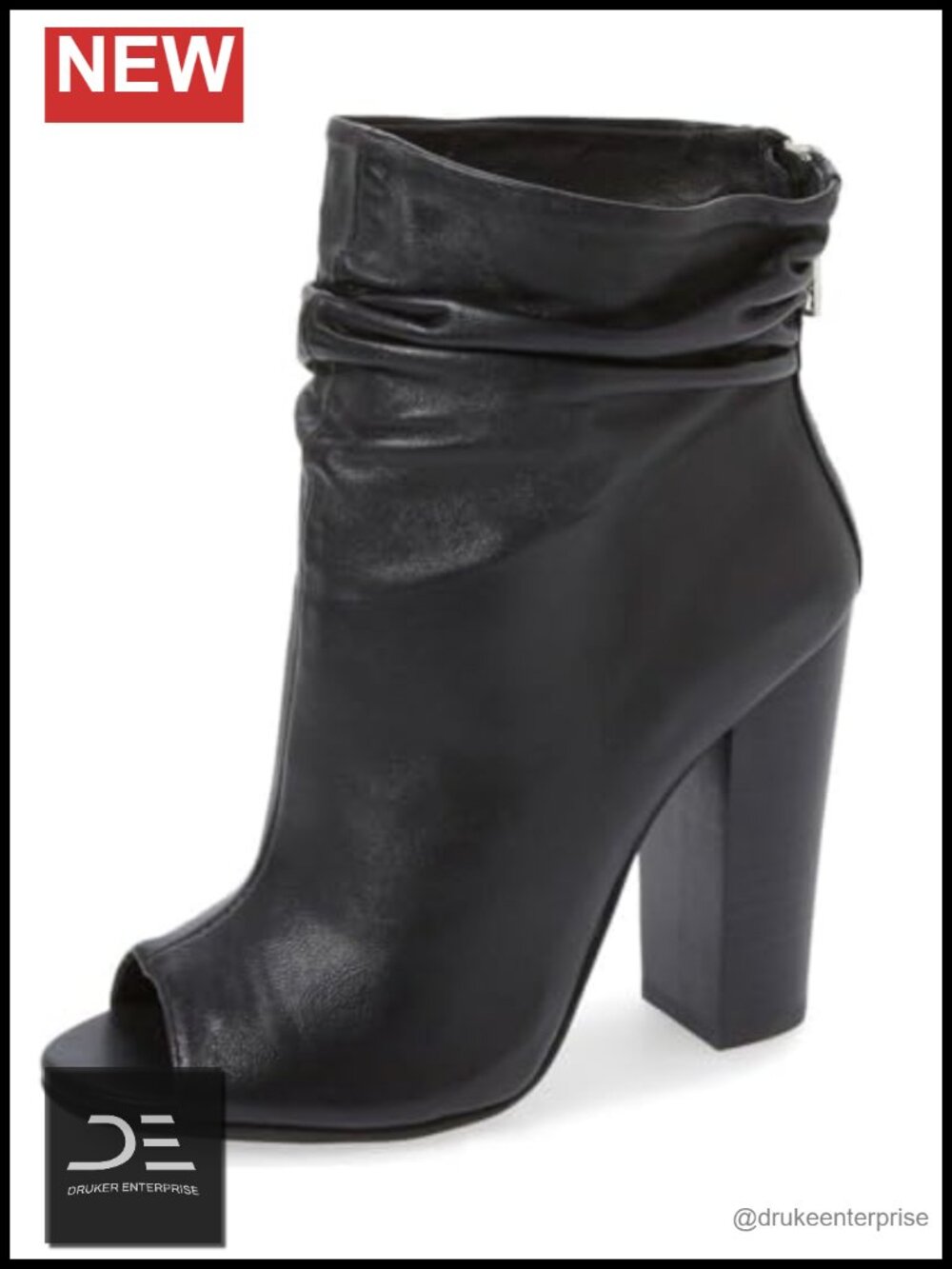 Women's Peep Toe Slouch Ankle Boots Chunky Stacked Heels 4 Inch Dress Shoes